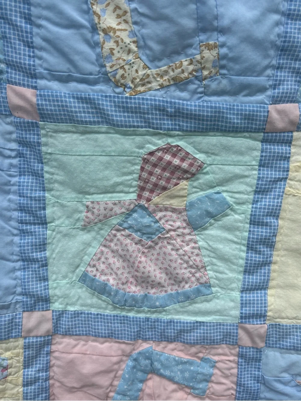 Handmade Pastel Alphabet Baby Quilt - Blue, Pink, Mint, Cream